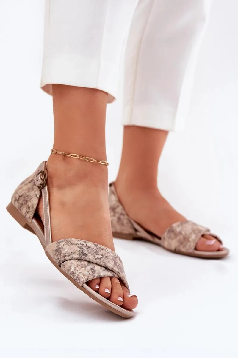 Outlet Maciejka Skórzane Sandały Płaskie 04614-25 Złote Złoty