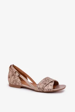 Outlet Maciejka Skórzane Sandały Płaskie 04614-25 Złote Złoty