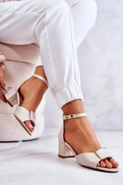 Discount Buty Sergio Leone Skórzane Sandały Z Ozdobą Beżowe Floren