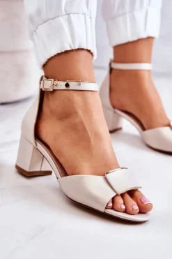 Discount Buty Sergio Leone Skórzane Sandały Z Ozdobą Beżowe Floren