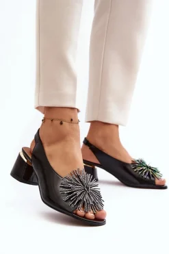 Clearance Laura Messi Skórzane Sandały Z Ozdobą 2719 Czarne Czarny