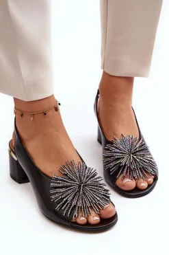 Clearance Laura Messi Skórzane Sandały Z Ozdobą 2719 Czarne Czarny