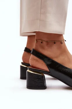 Clearance Laura Messi Skórzane Sandały Z Ozdobą 2719 Czarne Czarny