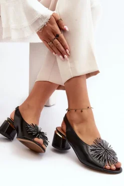 Clearance Laura Messi Skórzane Sandały Z Ozdobą 2719 Czarne Czarny