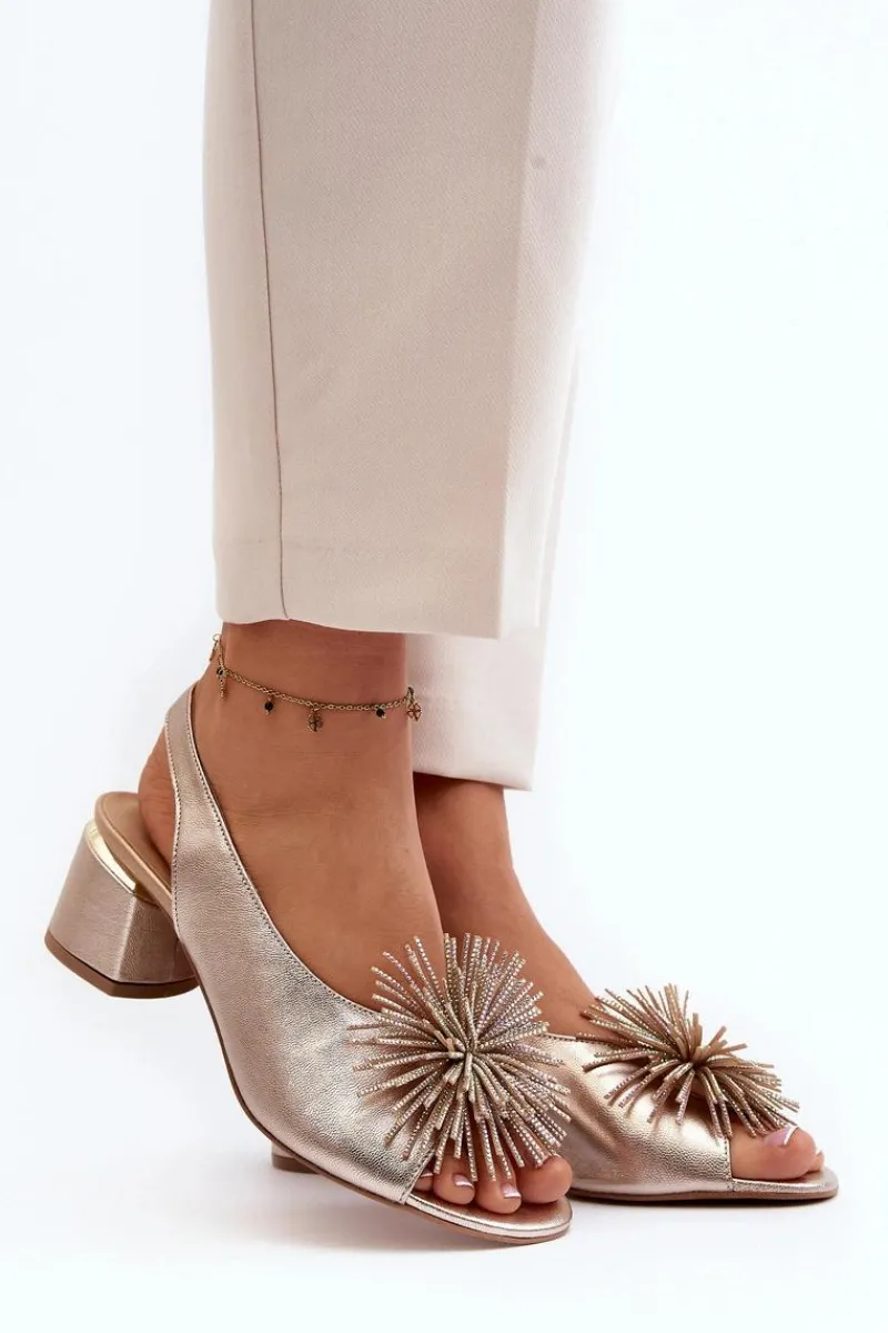 Sandały Na Obcasie>Laura Messi Skórzane Sandały Z Ozdobą 2719 Złote Złoty