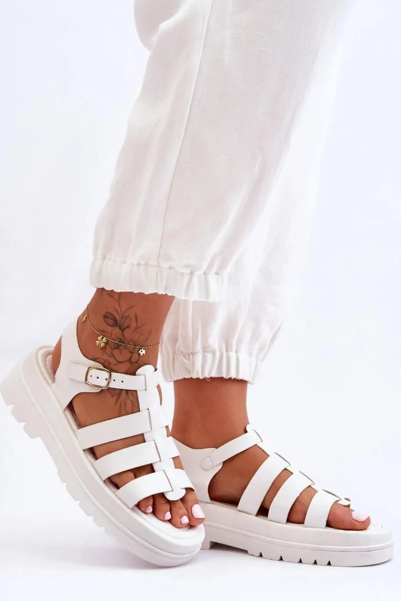 Sandały Płaskie>Boto Skórzane Sandały Z Paseczkami Białe Colet