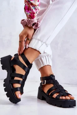 Sandały Na Obcasie>Boto Skórzane Sandały Z Paseczkami Czarne Minorite