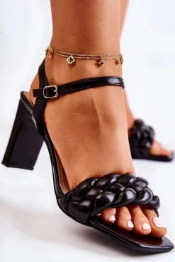 Sandały Na Obcasie></noscript>Buty damskie Vinceza Skórzane Sandały Z Warkoczem Czarne Sofielle Czarny