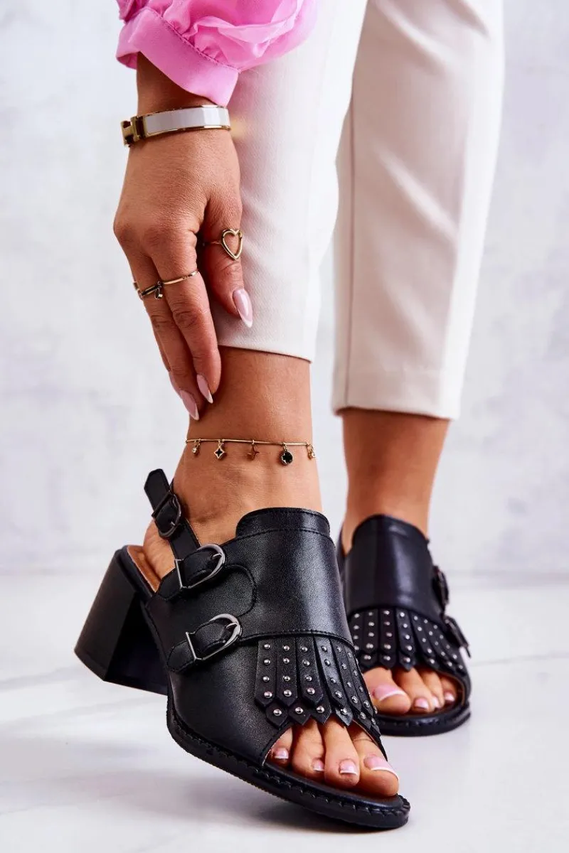 Sandały Na Obcasie>Boto Skórzane Sandały Z Ćwiekami La.Fi Czarne Casilla