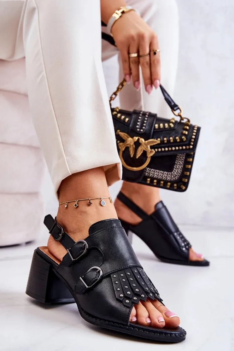 Sandały Na Obcasie>Boto Skórzane Sandały Z Ćwiekami La.Fi Czarne Casilla