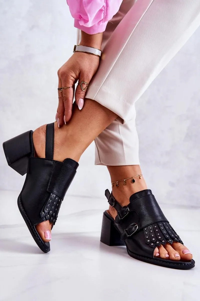 Sandały Na Obcasie>Boto Skórzane Sandały Z Ćwiekami La.Fi Czarne Casilla