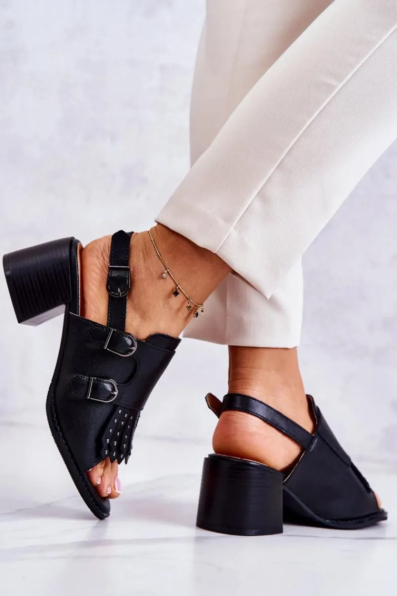 Sandały Na Obcasie>Boto Skórzane Sandały Z Ćwiekami La.Fi Czarne Casilla