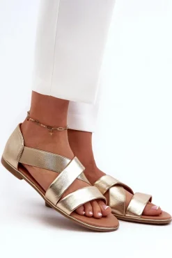 Best Evento Skórzane Sandały Ze Ściągaczem Złote Apulia Złoty