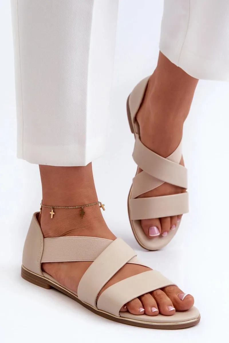 Sandały Płaskie>Evento Skórzane Sandały Ze Ściągaczem Beżowe Apulia Beżowy