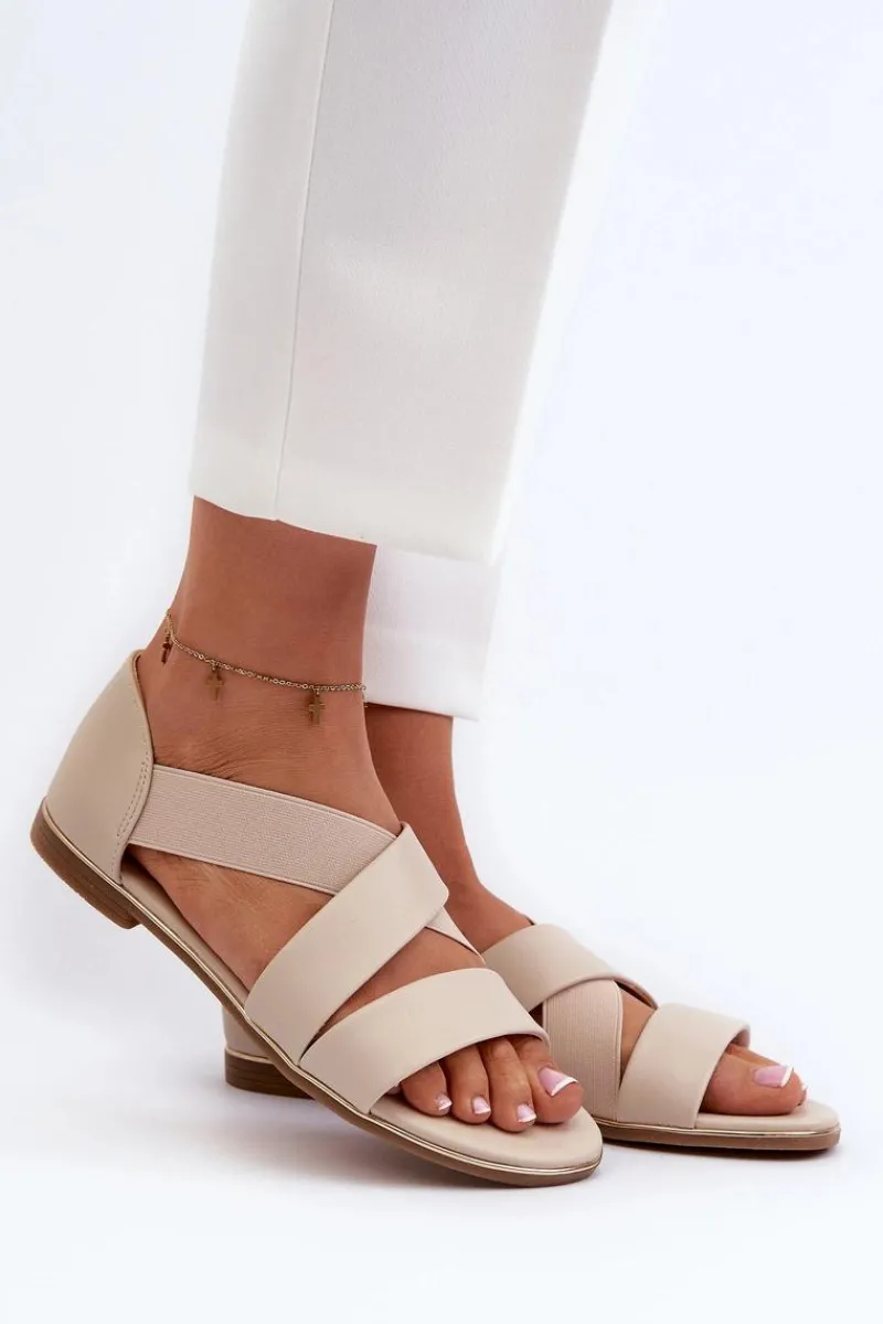 Sandały Płaskie>Evento Skórzane Sandały Ze Ściągaczem Beżowe Apulia Beżowy