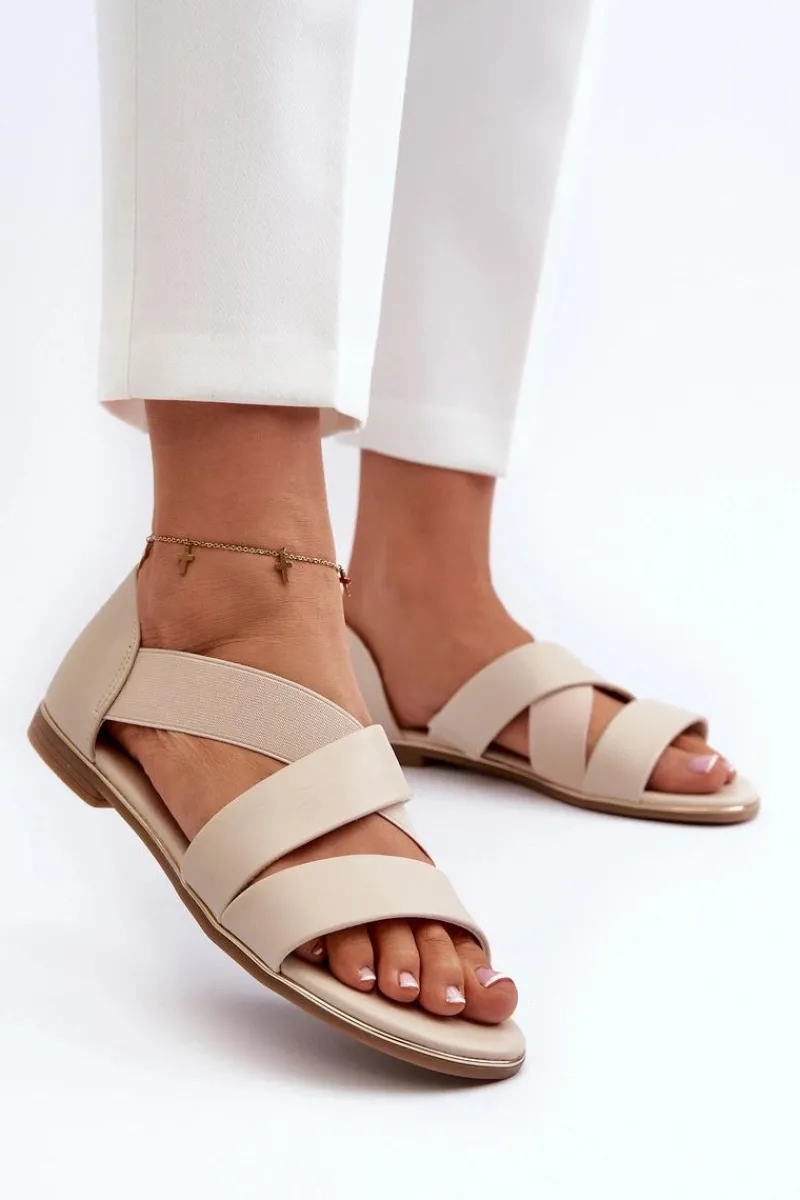 Sandały Płaskie>Evento Skórzane Sandały Ze Ściągaczem Beżowe Apulia Beżowy