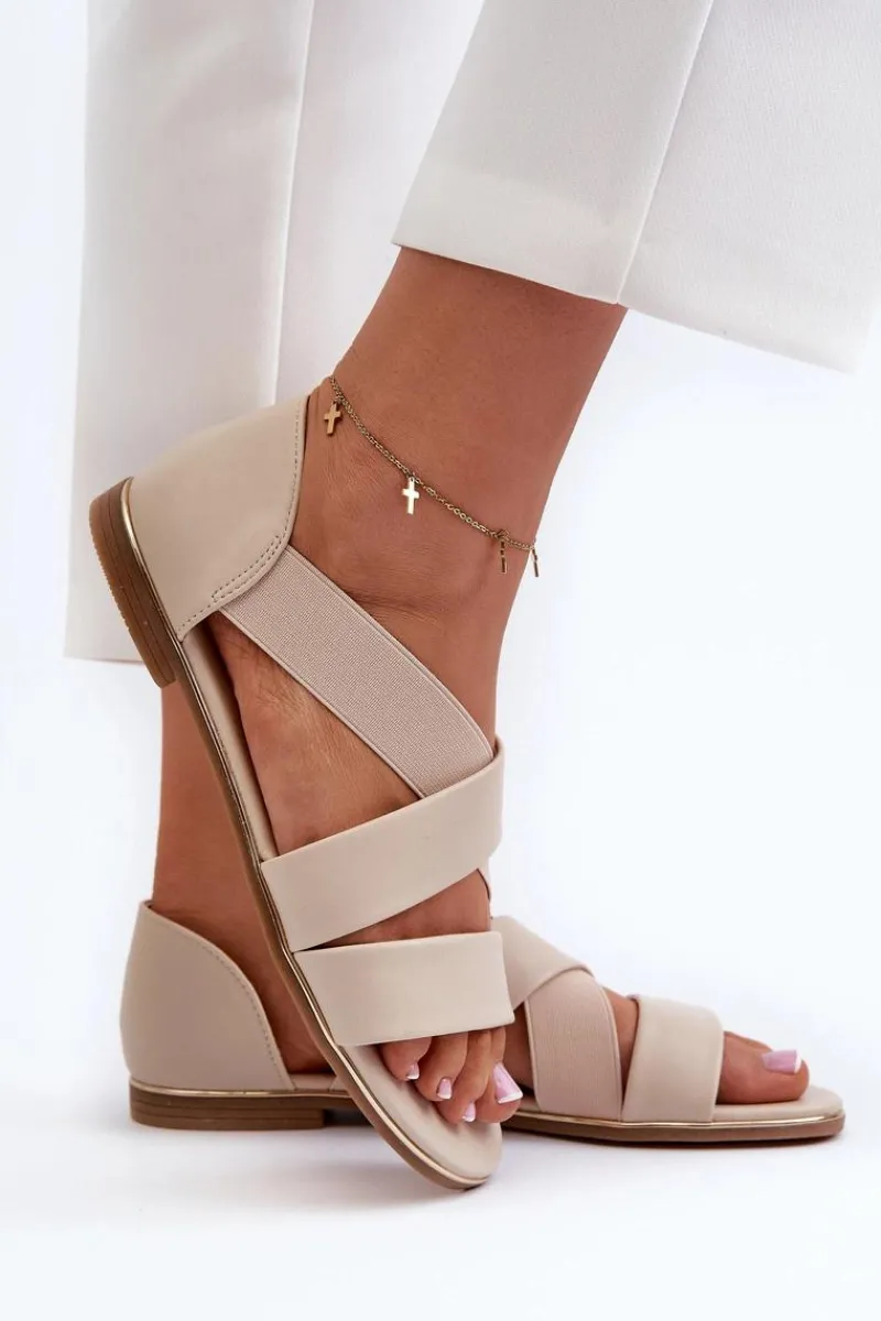 Sandały Płaskie>Evento Skórzane Sandały Ze Ściągaczem Beżowe Apulia Beżowy