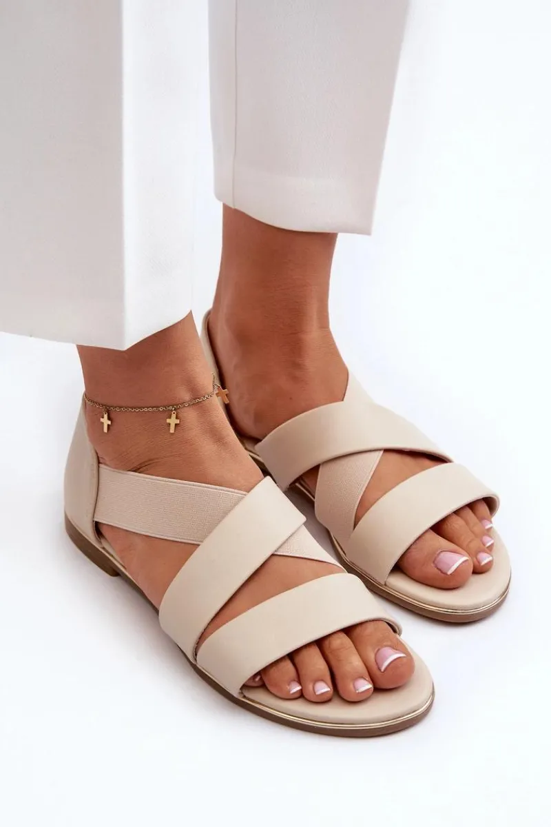 Sandały Płaskie>Evento Skórzane Sandały Ze Ściągaczem Beżowe Apulia Beżowy