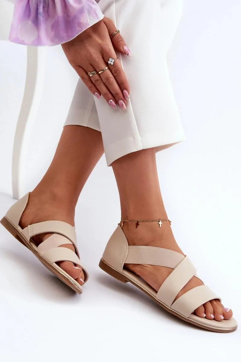 Sandały Płaskie>Evento Skórzane Sandały Ze Ściągaczem Beżowe Apulia Beżowy