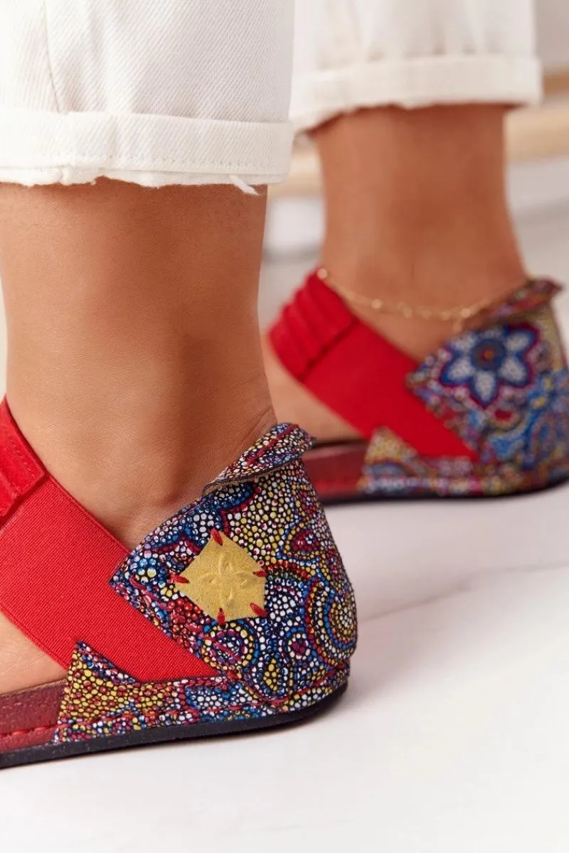 Sandały Płaskie>Maciejka Skórzane Sandały Ze Ściągaczem 03375 Czerwono-Żółte