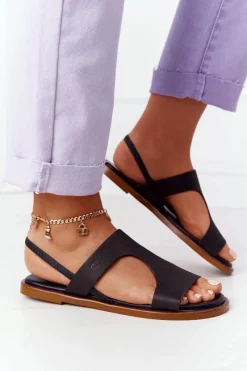 Sale Big Star Shoes Skórzane Sandały Ze Ściągaczem Big Star HH274715 Czarne