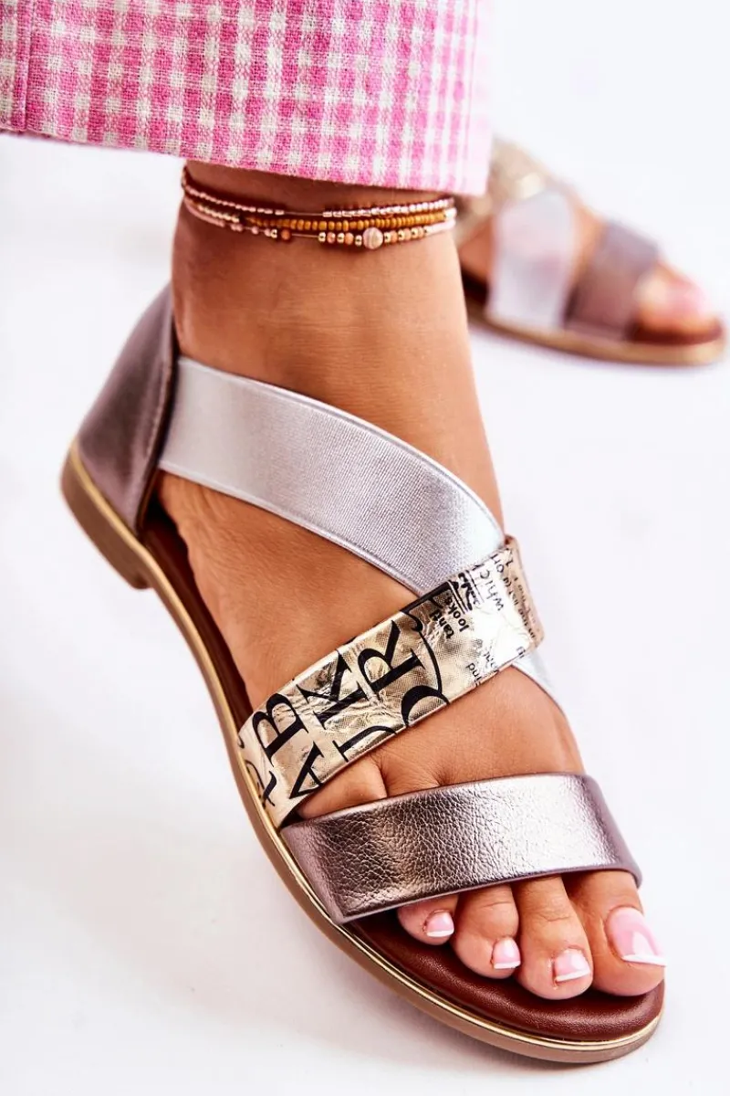 Sandały Płaskie>Evento Skórzane Sandały Ze Ściągaczem Złote Apulia