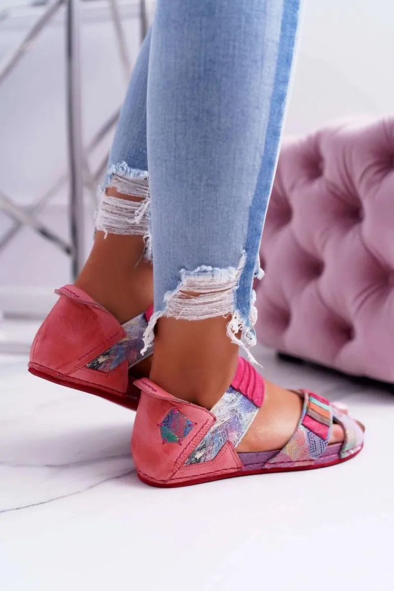 Sandały Płaskie>Maciejka Skórzane Sandały Ze Ściągaczem 03375 Różowe