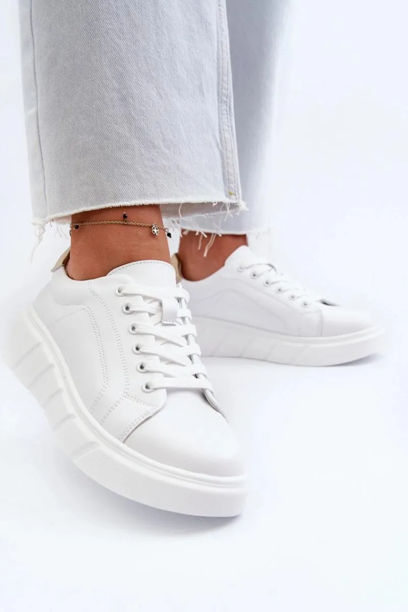 Skórzane Sneakersy Damskie Na Platformie Białe Danida Damskie Buty Sportowe Na Platformie