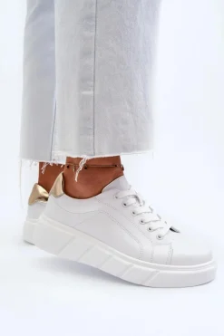 Skórzane Sneakersy Damskie Na Platformie Białe Danida Damskie Buty Sportowe Na Platformie