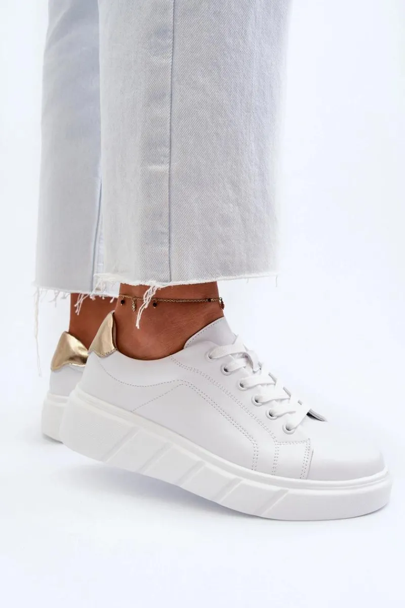 Skórzane Sneakersy Damskie Na Platformie Białe Danida Damskie Buty Sportowe Na Platformie
