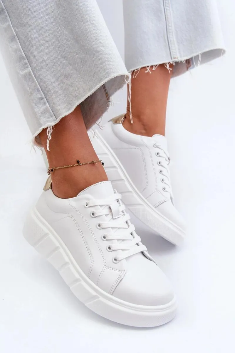 Skórzane Sneakersy Damskie Na Platformie Białe Danida Damskie Buty Sportowe Na Platformie