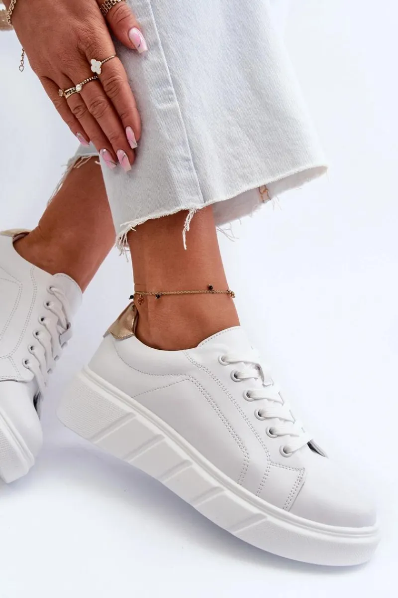 Skórzane Sneakersy Damskie Na Platformie Białe Danida Damskie Buty Sportowe Na Platformie