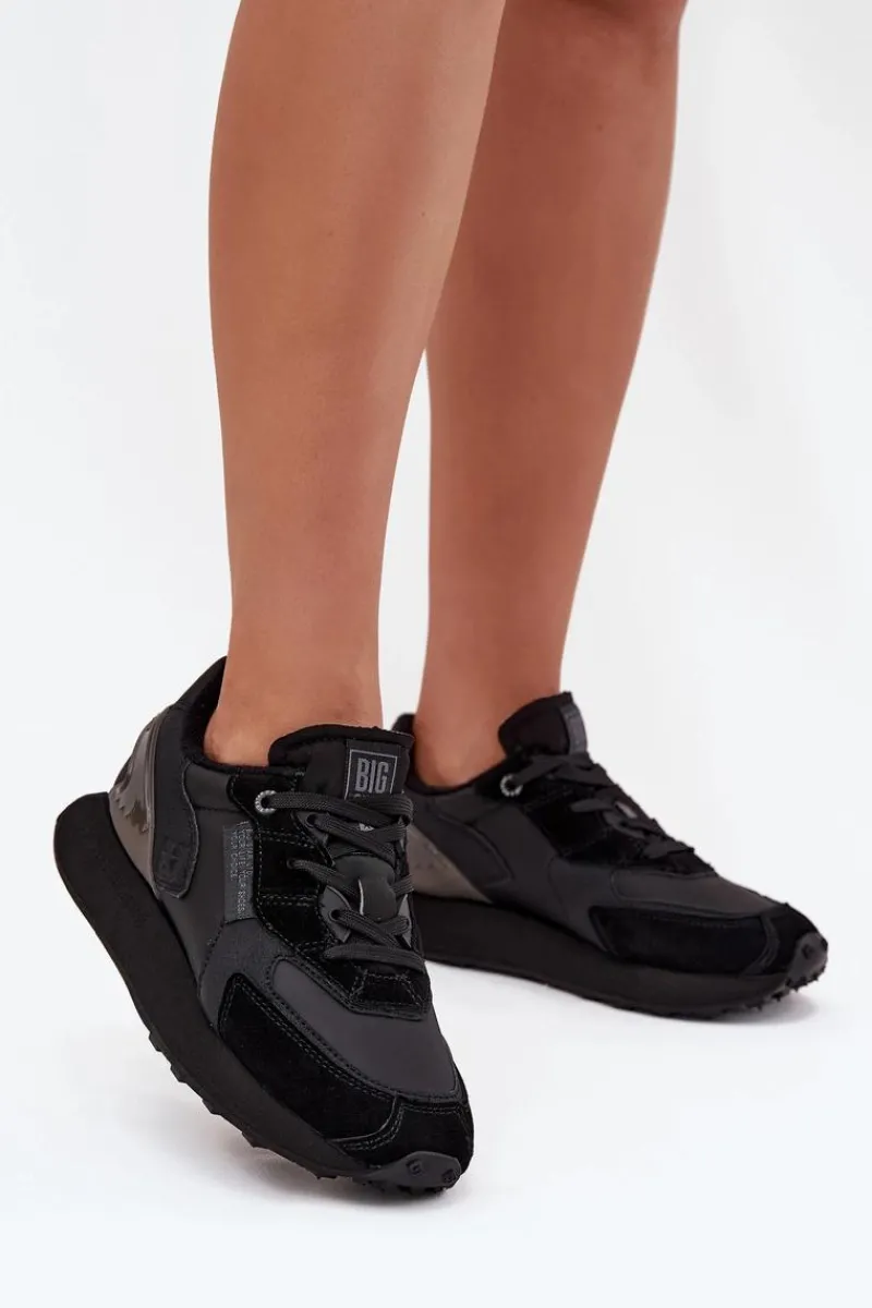 Discount Skórzane Sneakersy Damskie Big Star OO274562 Hi-Poly System Czarne Damskie Buty Sportowe Big Star|Sneakersy Damskie