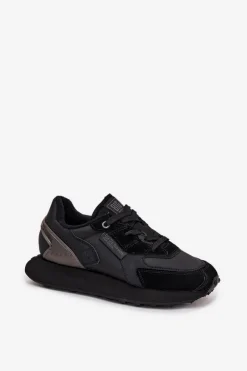 Discount Skórzane Sneakersy Damskie Big Star OO274562 Hi-Poly System Czarne Damskie Buty Sportowe Big Star|Sneakersy Damskie