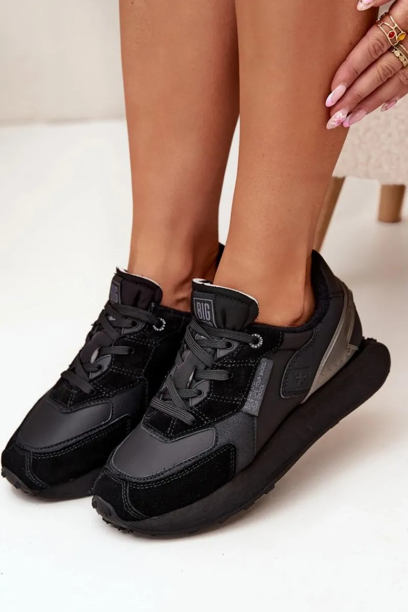 Discount Skórzane Sneakersy Damskie Big Star OO274562 Hi-Poly System Czarne Damskie Buty Sportowe Big Star|Sneakersy Damskie