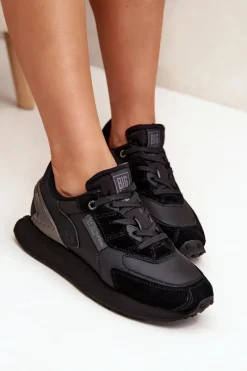 Discount Skórzane Sneakersy Damskie Big Star OO274562 Hi-Poly System Czarne Damskie Buty Sportowe Big Star|Sneakersy Damskie