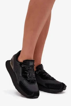 Discount Skórzane Sneakersy Damskie Big Star OO274562 Hi-Poly System Czarne Damskie Buty Sportowe Big Star|Sneakersy Damskie