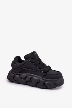Best GOE Skórzane Sneakersy Damskie Na Masywnej Platformie RR2N4044 Czarne Czarny