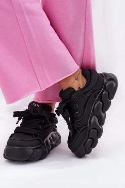 Best GOE Skórzane Sneakersy Damskie Na Masywnej Platformie RR2N4044 Czarne Czarny