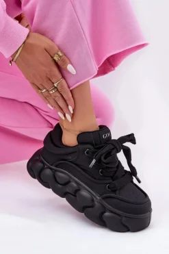 Best GOE Skórzane Sneakersy Damskie Na Masywnej Platformie RR2N4044 Czarne Czarny