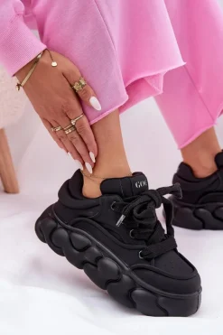 Best GOE Skórzane Sneakersy Damskie Na Masywnej Platformie RR2N4044 Czarne Czarny