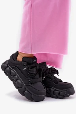 Best GOE Skórzane Sneakersy Damskie Na Masywnej Platformie RR2N4044 Czarne Czarny