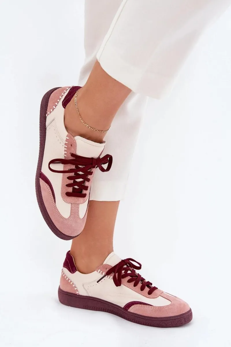 Buty Sportowe Na Platformie|Sneakersy Damskie>Zazoo Skórzane Sneakersy Damskie N1202 Różowe