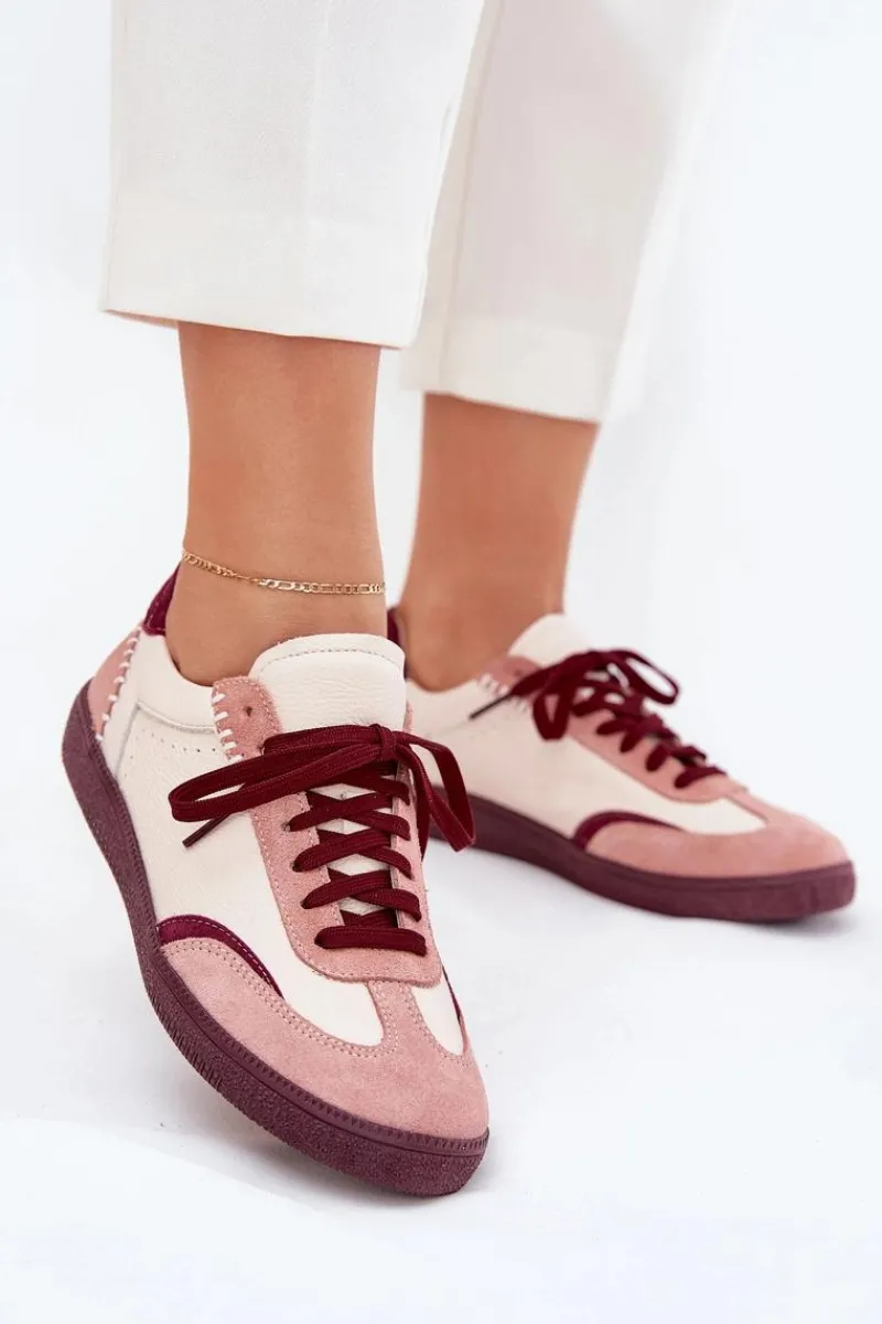 Buty Sportowe Na Platformie|Sneakersy Damskie>Zazoo Skórzane Sneakersy Damskie N1202 Różowe