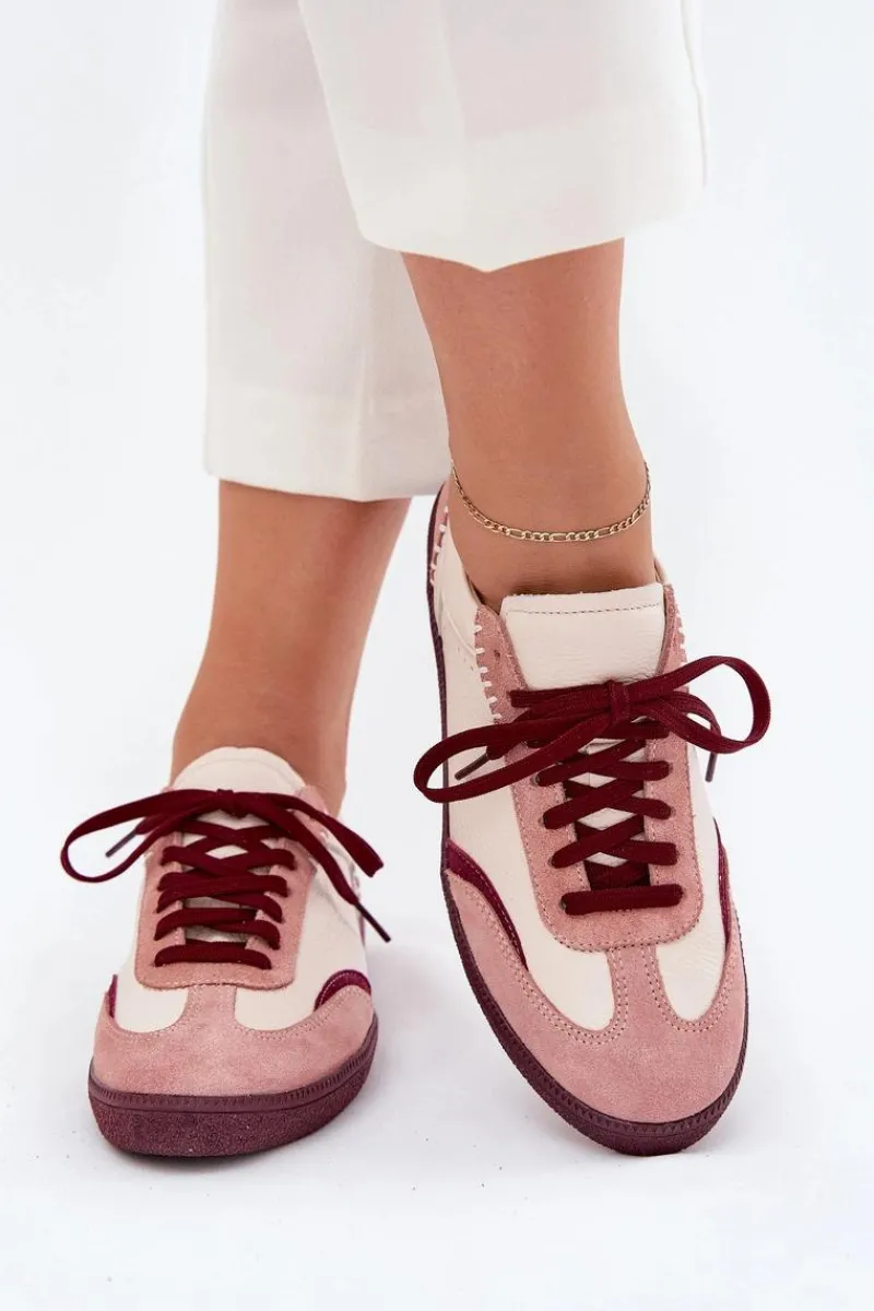 Buty Sportowe Na Platformie|Sneakersy Damskie>Zazoo Skórzane Sneakersy Damskie N1202 Różowe