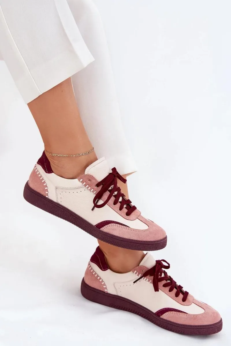 Buty Sportowe Na Platformie|Sneakersy Damskie>Zazoo Skórzane Sneakersy Damskie N1202 Różowe