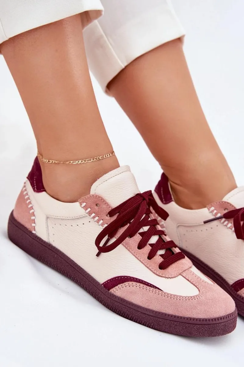 Buty Sportowe Na Platformie|Sneakersy Damskie>Zazoo Skórzane Sneakersy Damskie N1202 Różowe