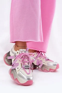 Sneakersy Damskie>GOE Skórzane Sneakersy Damskie Na Masywnej Podeszwie RR2N4030 Różowe