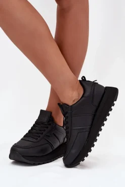 Online Big Star Shoes Skórzane Sneakersy Damskie Na Platformie Big Star OO274573 Hi-Poly System Czarne