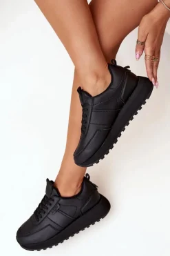 Online Big Star Shoes Skórzane Sneakersy Damskie Na Platformie Big Star OO274573 Hi-Poly System Czarne